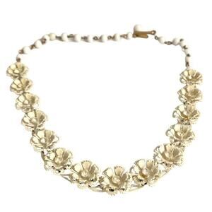 Vintage Floral Necklace Clear Rhinestone Flower Dainty Spring 50s Retro Feminine